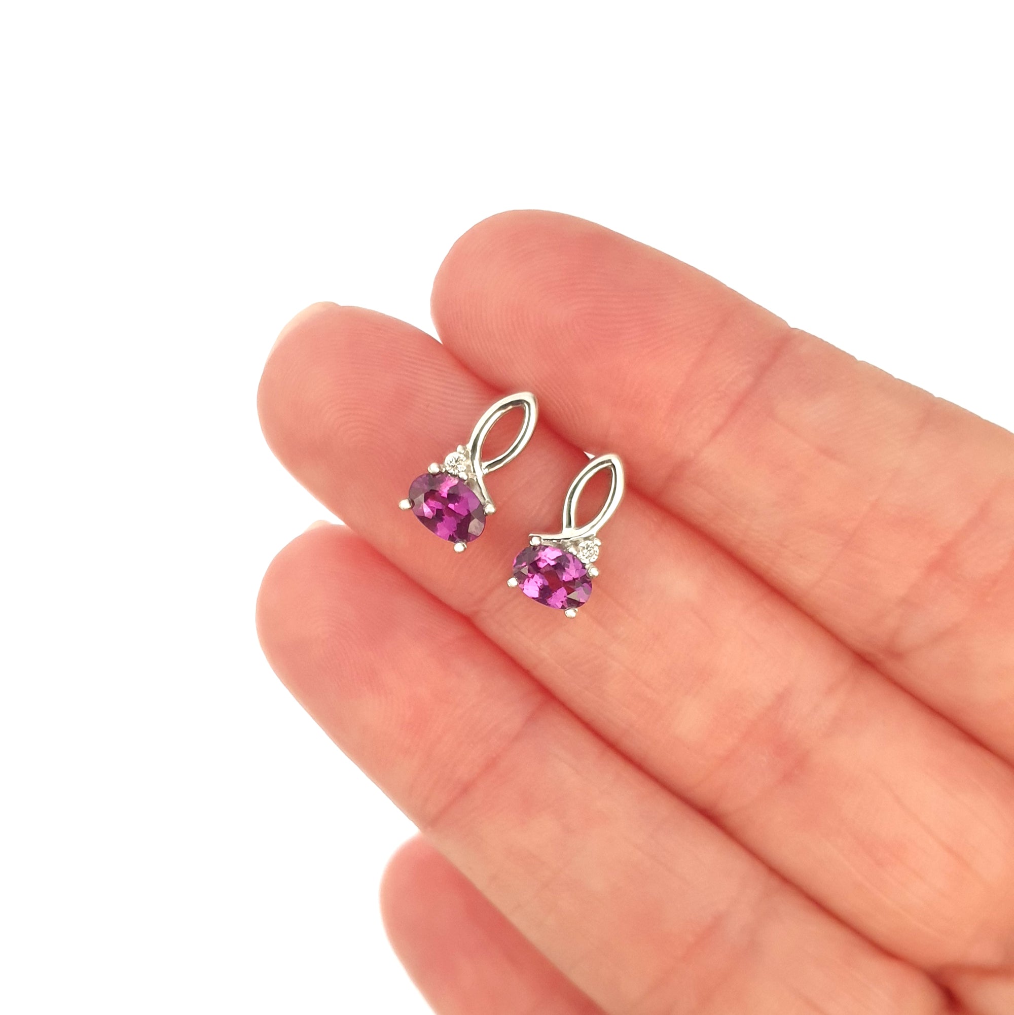 Half Bow Grape Garnet and Diamond Earrings
