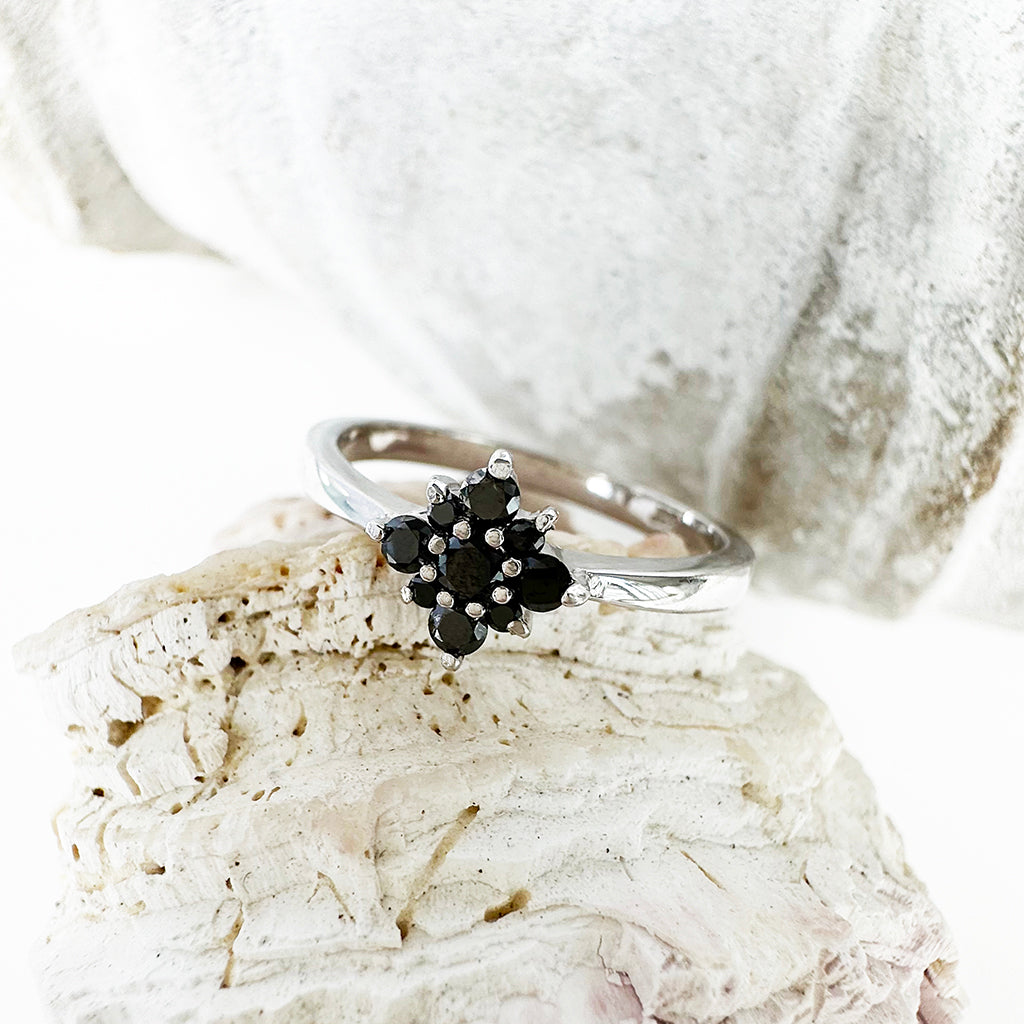 Black Diamond Floral Cluster Ring