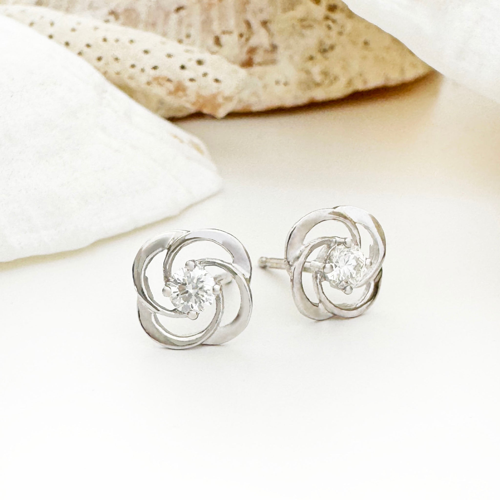Celtic Twist White Diamond Stud Earrings