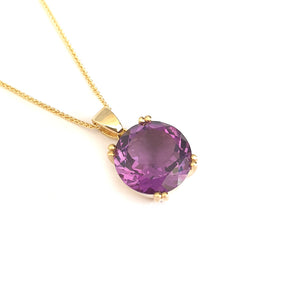 Classic Round Cut Double Claw Amethyst Yellow Gold Pendant