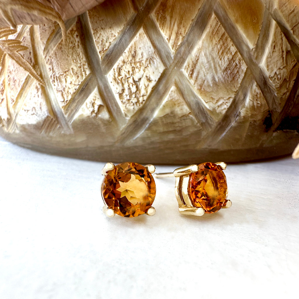 Classic Yellow Gold Four Claw Citrine Studs
