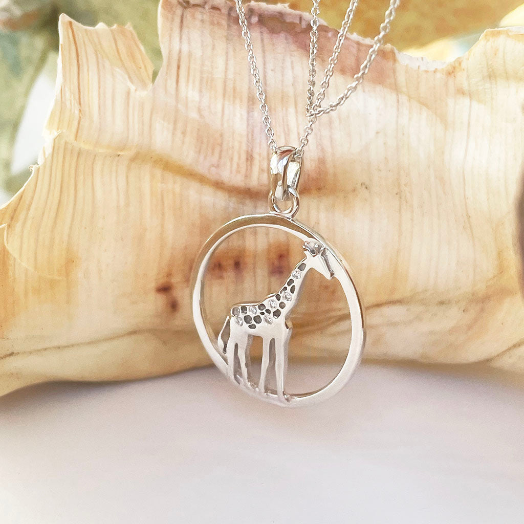 Contemporary Circular Giraffe Diamond and White Gold Pendant