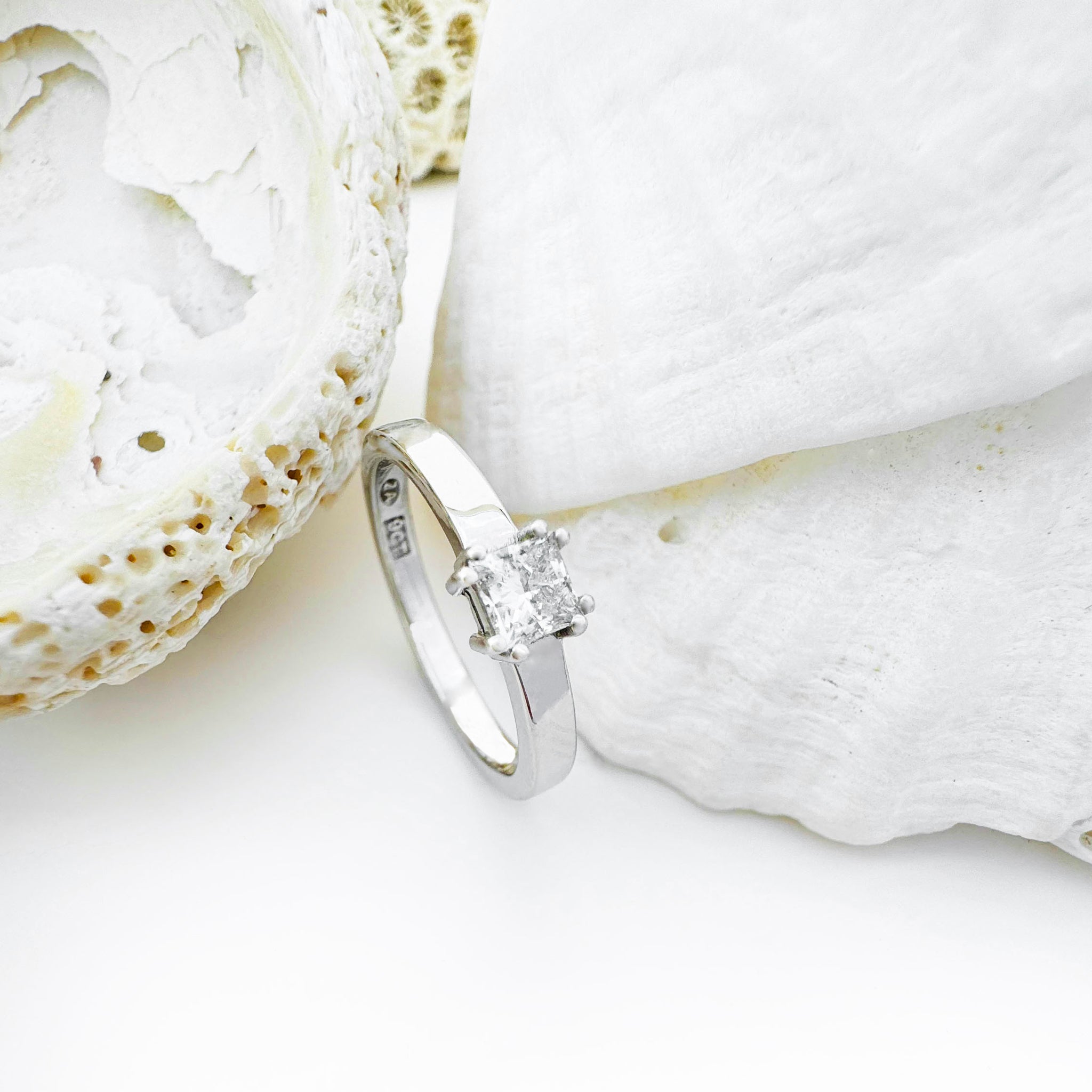 Elegant Princess Cut Solitaire White Diamond White Gold Ring
