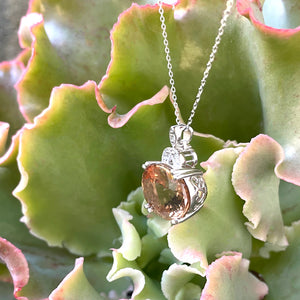 Elegantly Regal Peach Oval Morganite and Decorative Diamond Bale Pendant