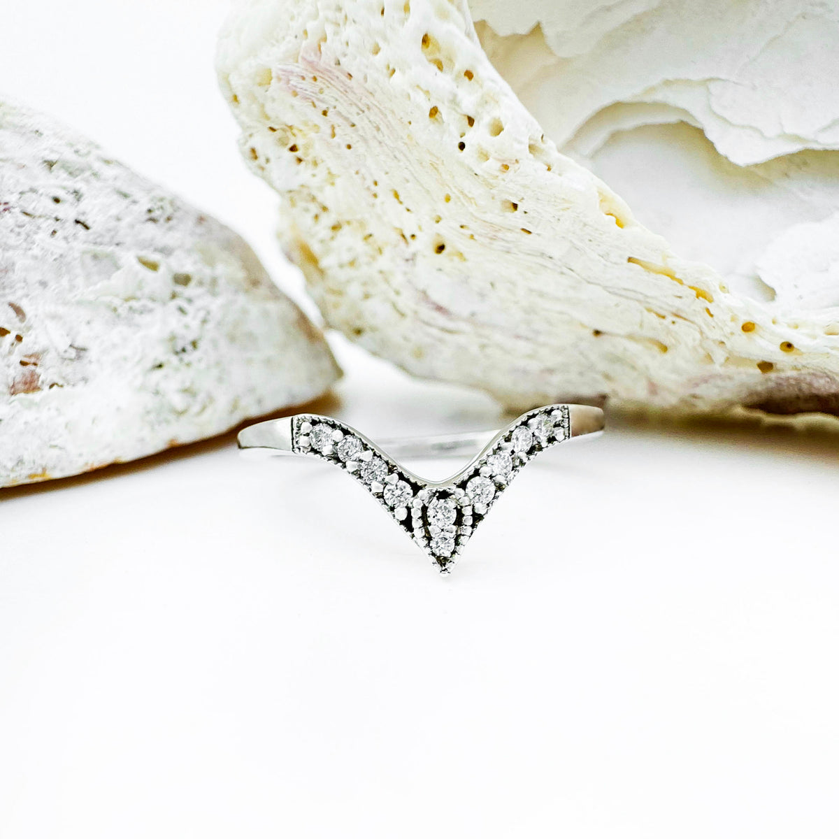 Exotic Nine Diamond White Gold Crown Ring