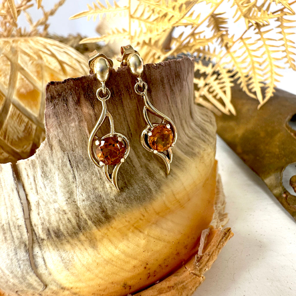 Flame Inspired Citrine Yellow Gold Drop Earrings