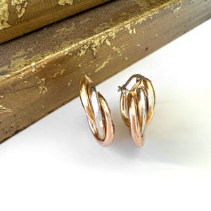 Funky Twisted Three Gold Hoops