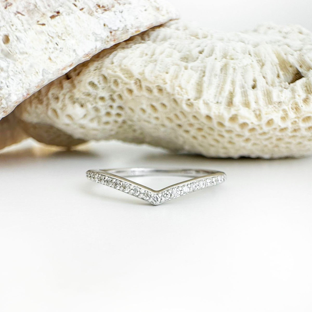 Gently Curved Diamond White Gold Crown Ring