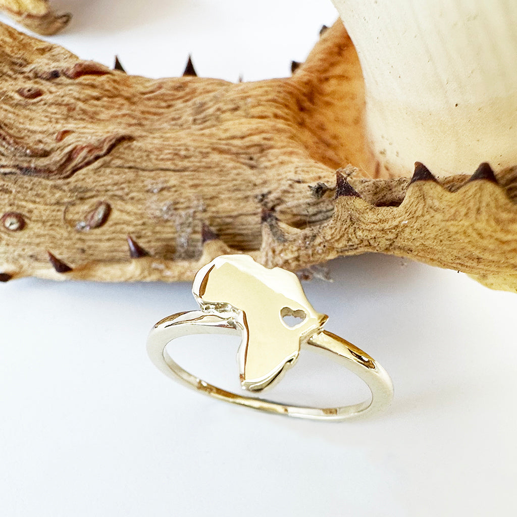 Yellow Gold Africa Heart Map Ring
