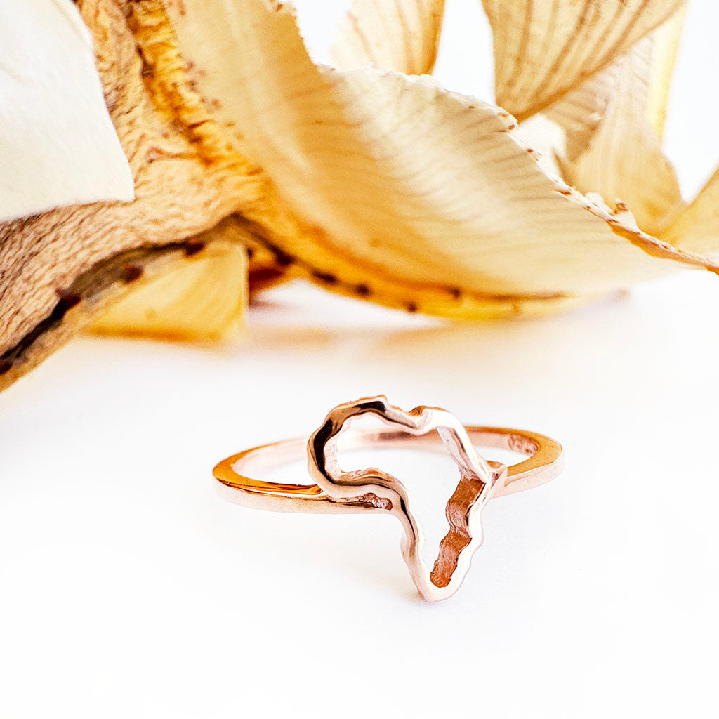 Petite Rose Gold Africa Map Outline Ring