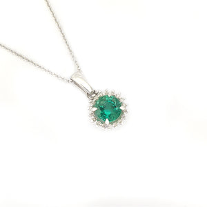 Classic Round Cut Emerald With Diamond Halo Pendant