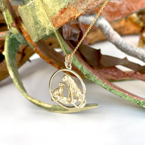 Loving Lioness and Cub Yellow Gold Pendant