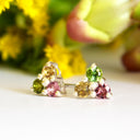 Multi-Stone Triangular Set Round Cut Tourmaline Silver Earrings