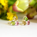 Multi-Stone Triangular Set Round Cut Tourmaline Silver Earrings