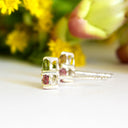 Multi-Stone Triangular Set Round Cut Tourmaline Silver Earrings