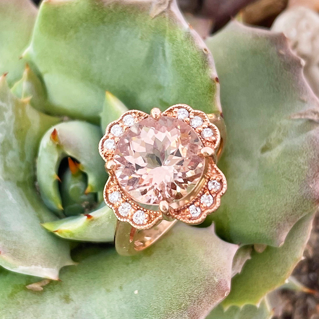 Nature Lovers Rose Gold Peach Morganite and Diamond Ring