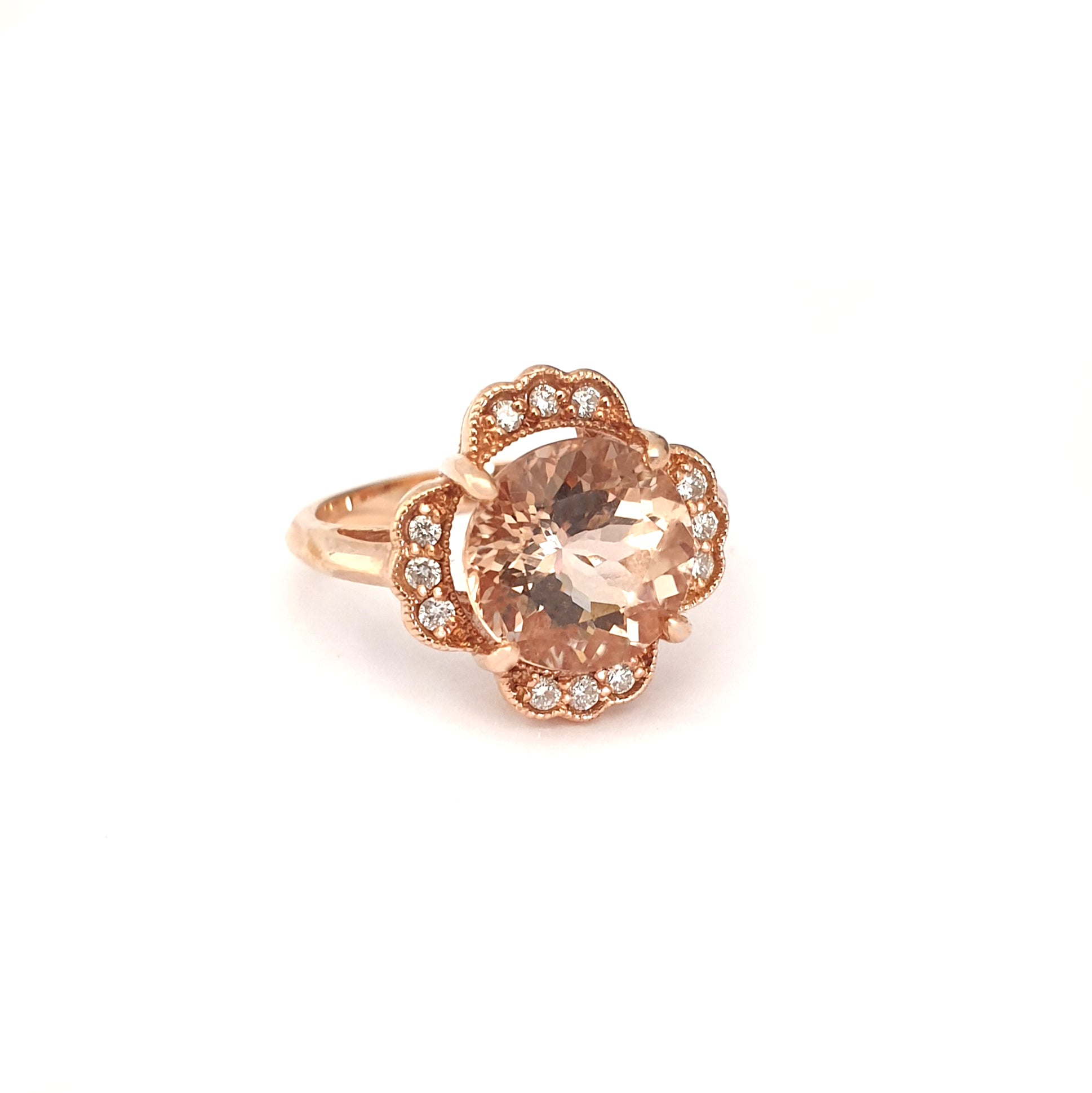 Nature Lovers Rose Gold Peach Morganite and Diamond Ring