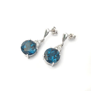 Opulent London Blue Topaz and Trilogy Diamond Drop Earrings