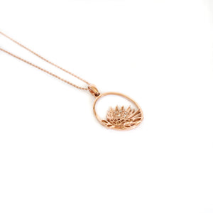 Oval Cut Out Protea Pendant with Diamonds in Rose Gold