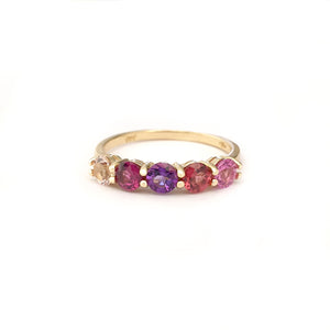 Playful Pinks and Purple Yellow Gold Ring