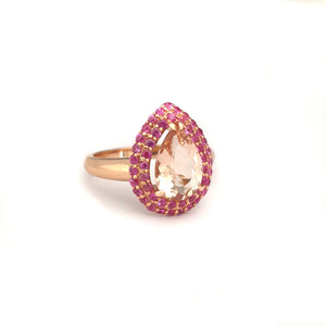 Show Stopping Morganite and Double Pink Sapphire Halo Ring