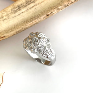 Roaring Lion with Diamond Accents in White Gold Ring
