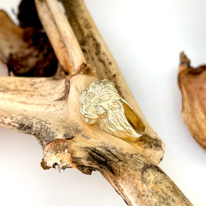 Roaring Lion with Diamond Accents in Yellow Gold Ring