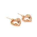 Rose Gold Filigree Heart Africa Earrings with Solitaire Black Diamond Detail