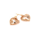 Rose Gold Filigree Heart Africa Earrings with Solitaire Black Diamond Detail