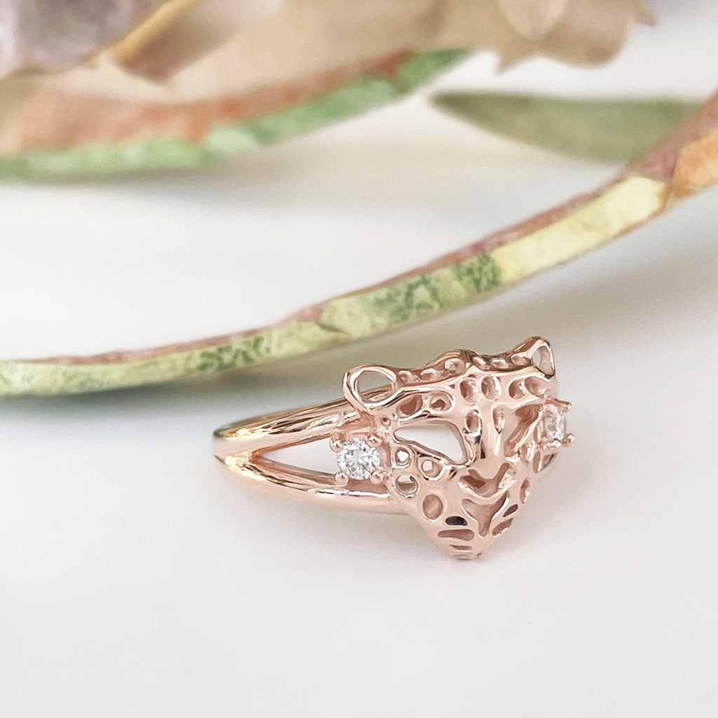 Rose Gold Leopard Head Ring with Diamond Accents