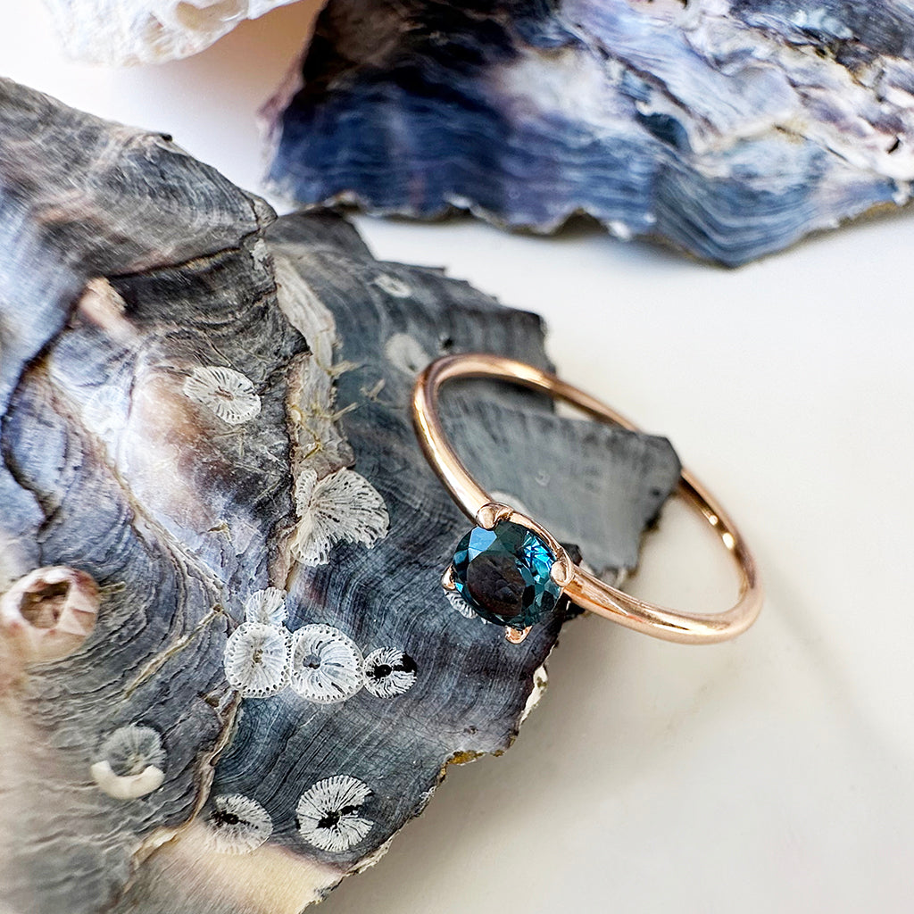 Rose Gold Raised Four Claw London Blue Topaz Stacking Ring
