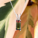 Watermelon tourmaline and diamond pendant