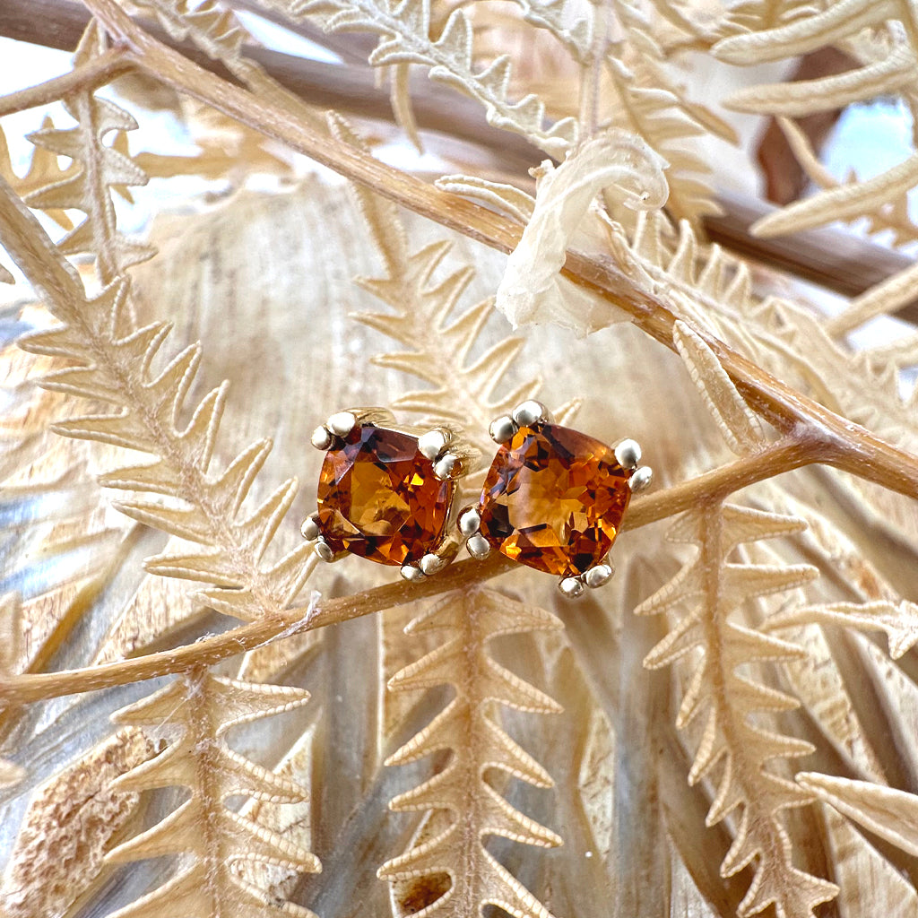 Sophisticated Yellow Gold Double Four Claw Citrine Studs