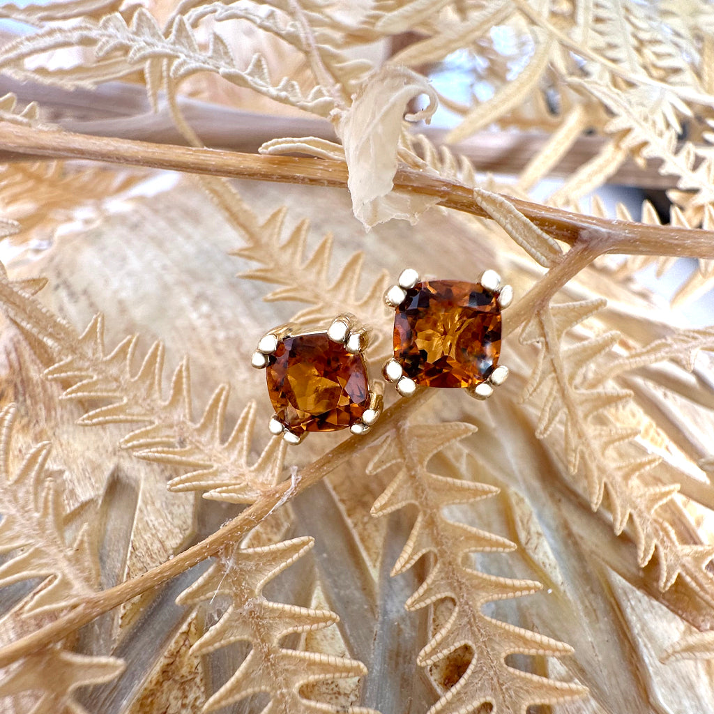 Sophisticated Yellow Gold Double Four Claw Citrine Studs