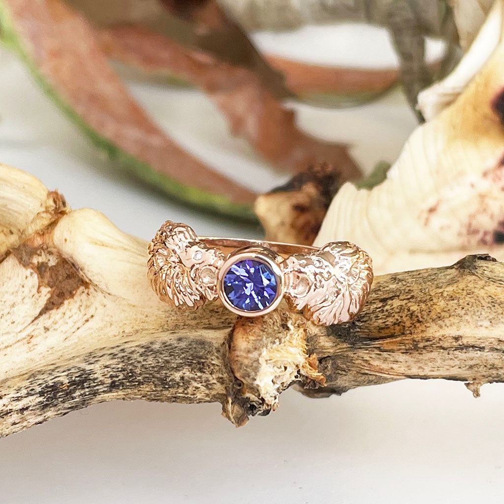 Striking Double Lion and Tanzanite Rose Gold Ring