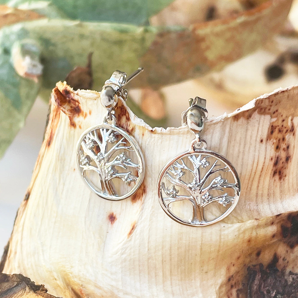 Tree Of Life Diamond and White Gold Earrings