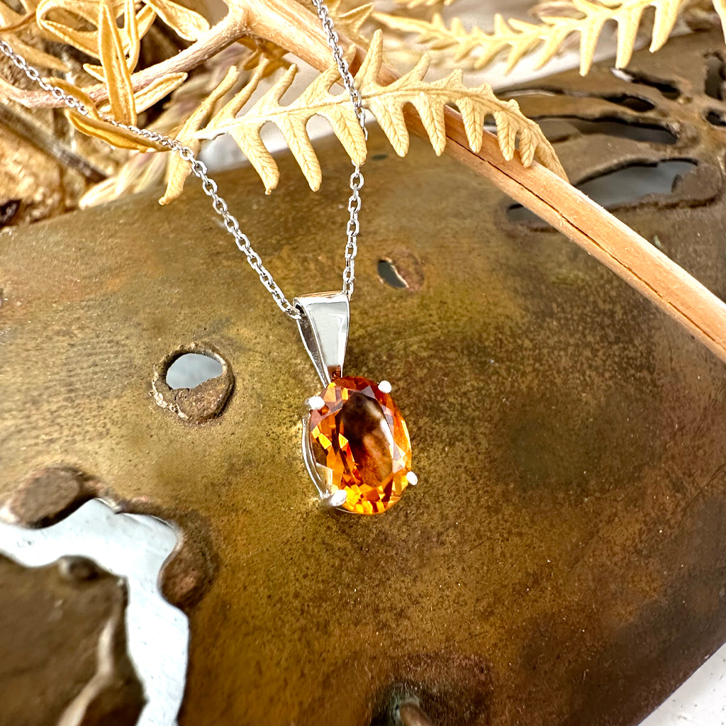 Warm Citrine Oval Fixed Bale White Gold Pendant