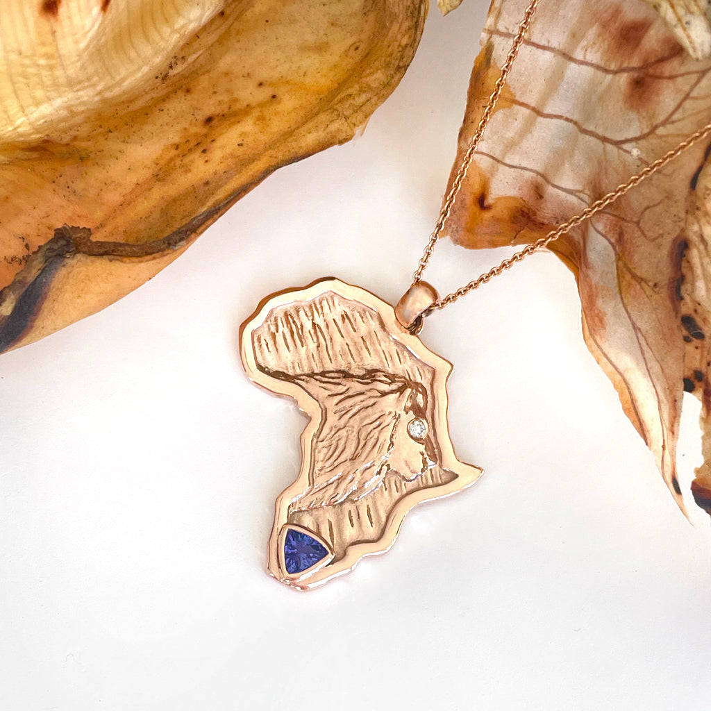 Africa Lion Tanzanite With Diamond Accent Rose Gold Pendant