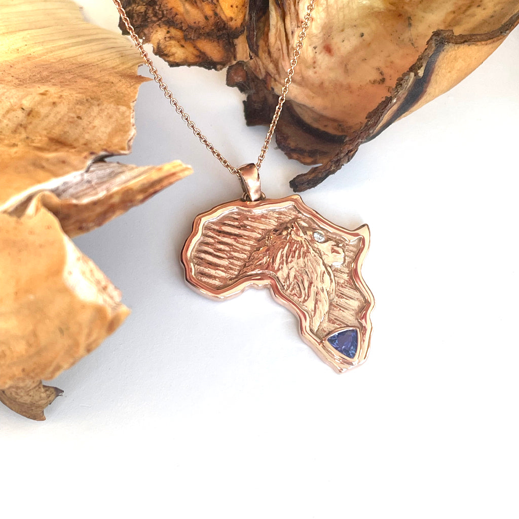 Africa Lion Tanzanite With Diamond Accent Rose Gold Pendant