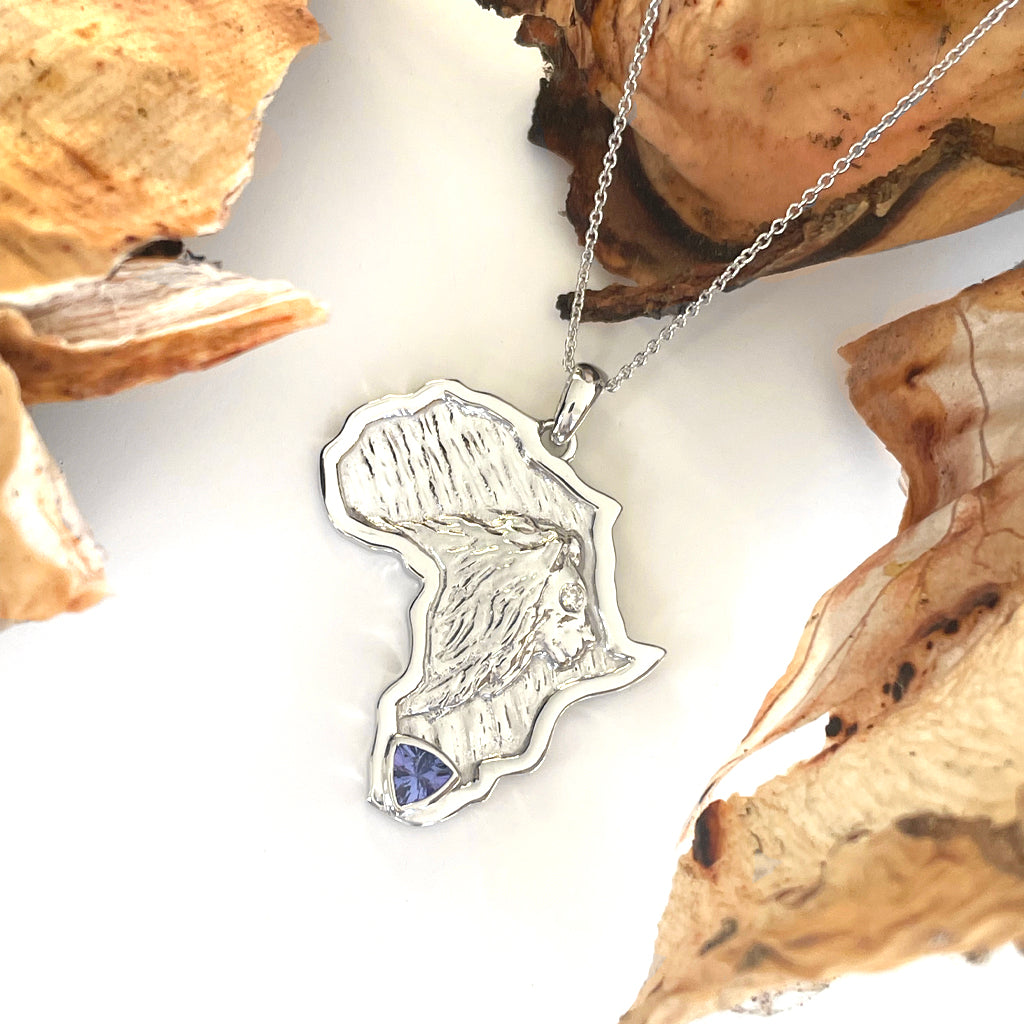 Africa Lion Tanzanite With Diamond Accent White Gold Pendant