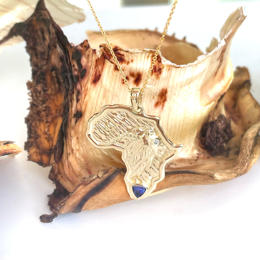 Africa Lion Tanzanite With Diamond Accent Yellow Gold Pendant