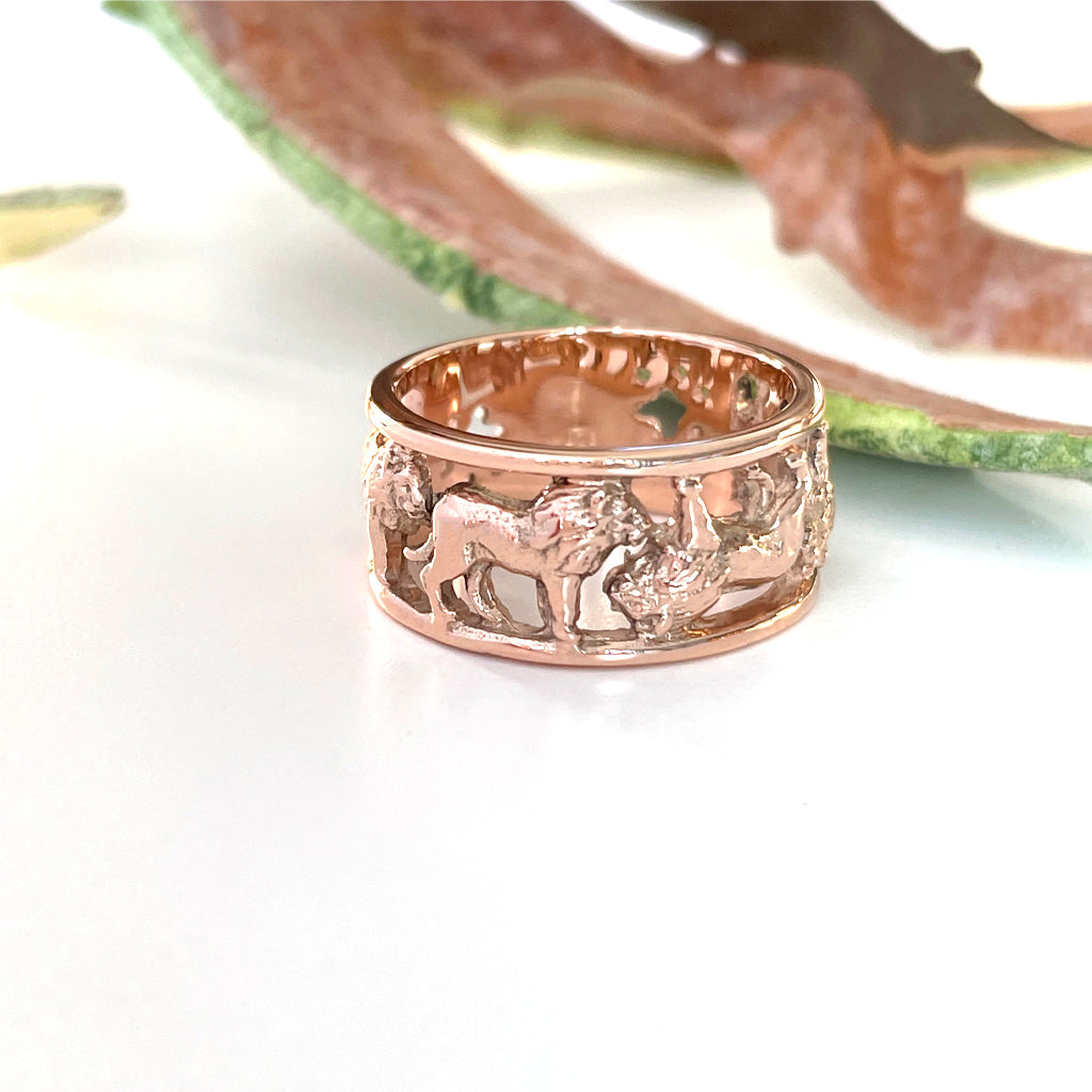 Double Facing Lions Rose Gold Ring