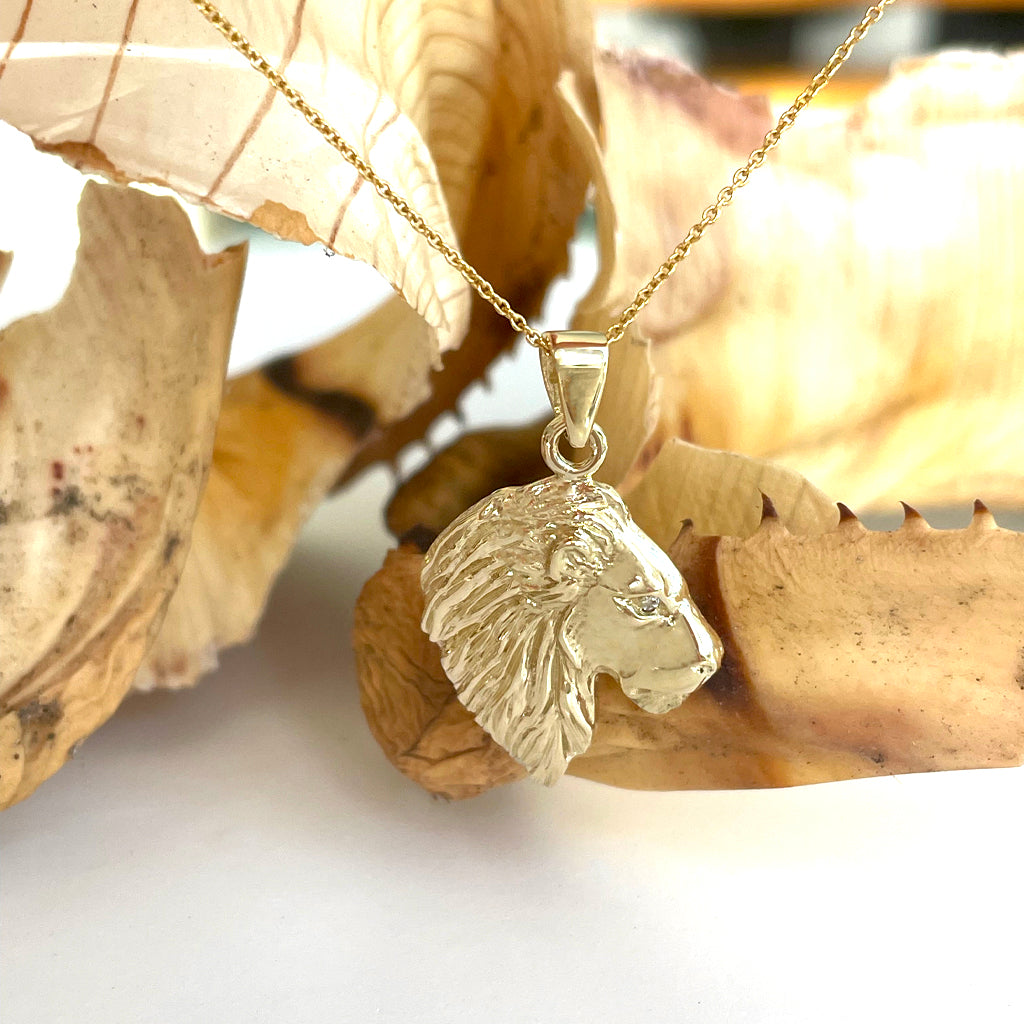 Magnificent Lions Head Profile Yellow Gold Pendant