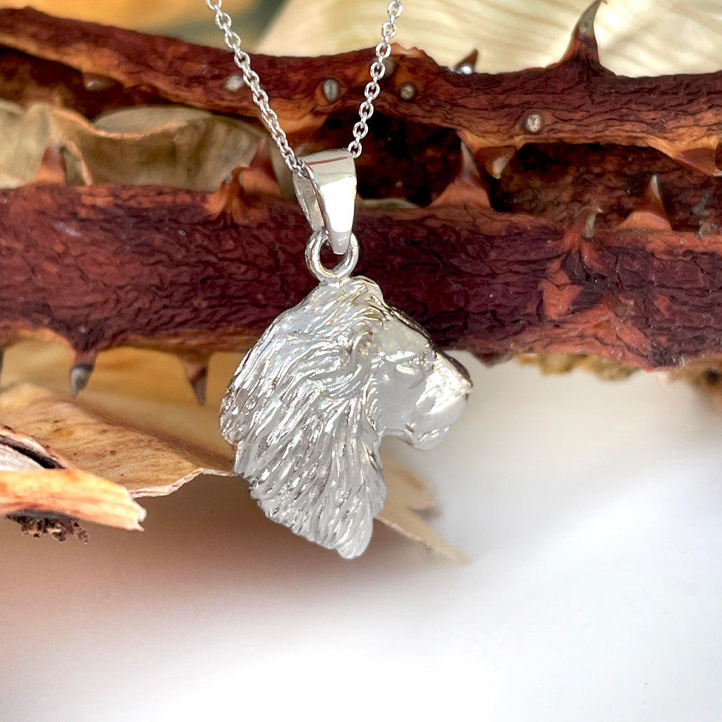 Magnificent Lions Head Profile White Gold Pendant