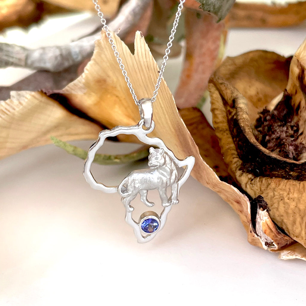 Powerful Lioness Africa White Gold Pendant