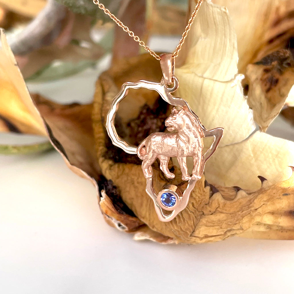 Powerful Lioness Africa Rose Gold Pendant