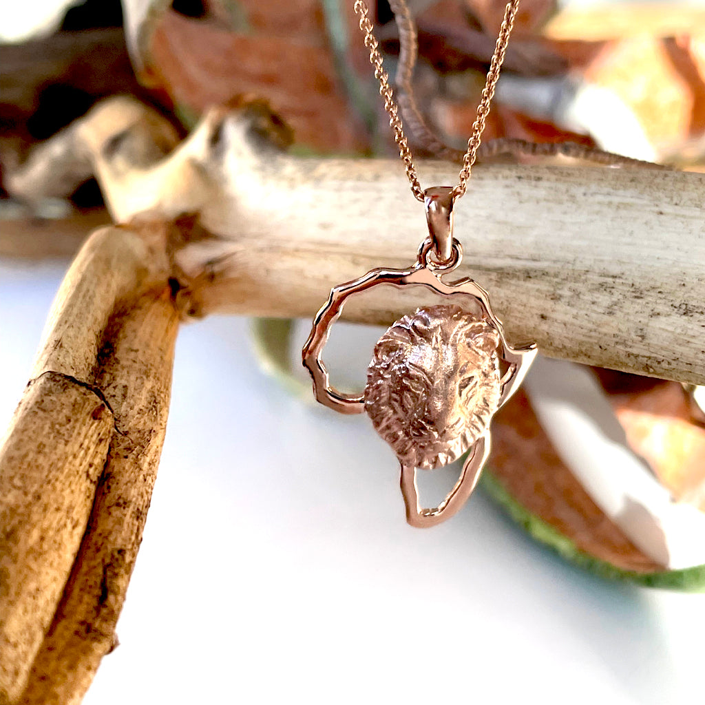 Regal Lion Head Africa Map Rose Gold Pendant