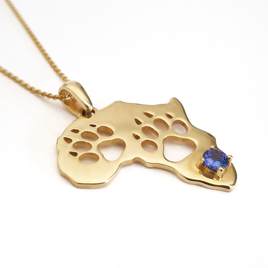 Africa Map Cut Out Paw Prints with Tanzanite