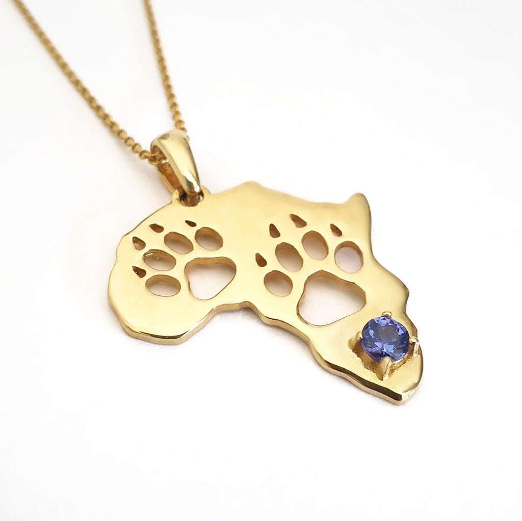 Africa Map Cut Out Paw Prints with Tanzanite