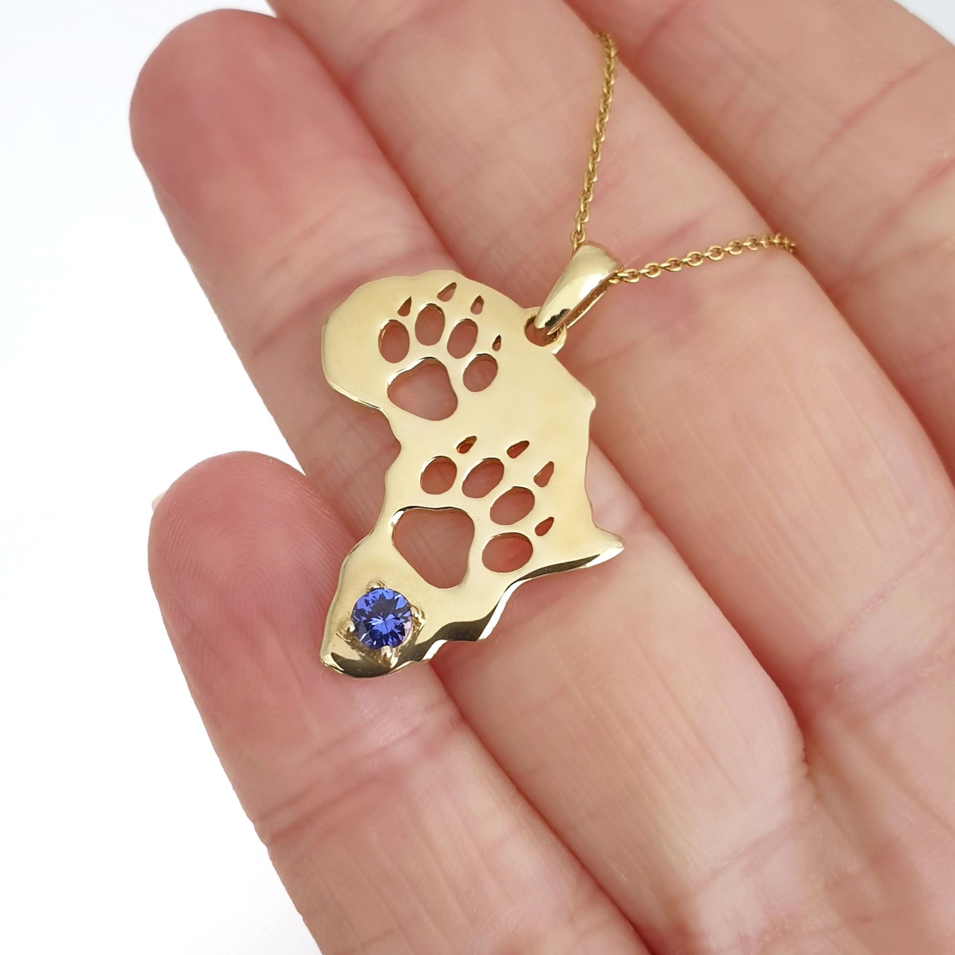 Africa Map Cut Out Paw Prints with Tanzanite